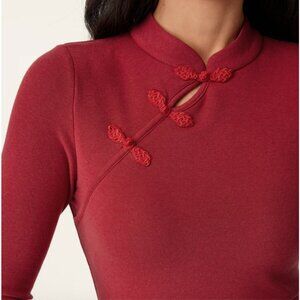 Mandarin Collar Asymmetric Frog Button Brami Top - Large